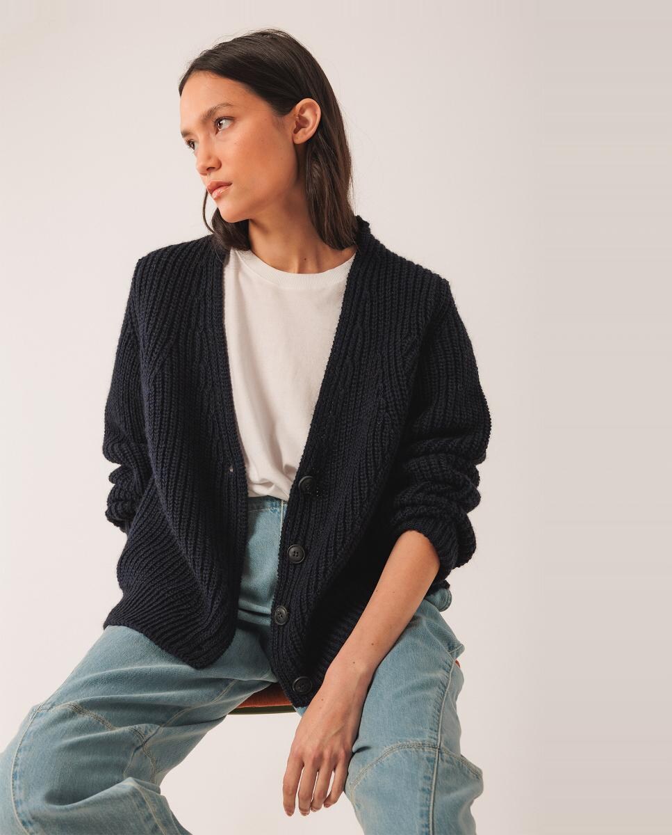 Casaco com manga comprida e decote em bico Azul-marinho-5