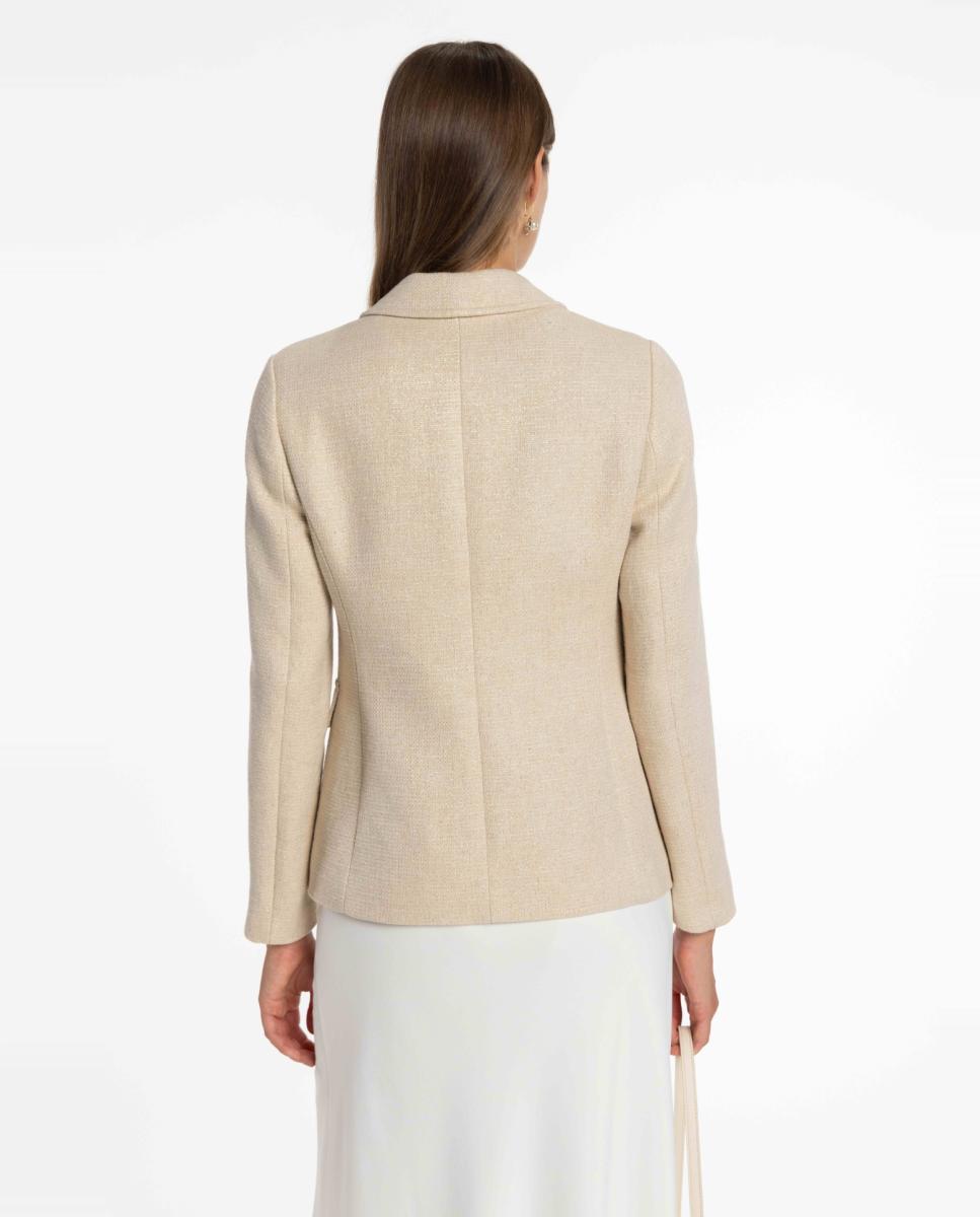 Blazer de Tweed com Fio Metalizado. Bege-2