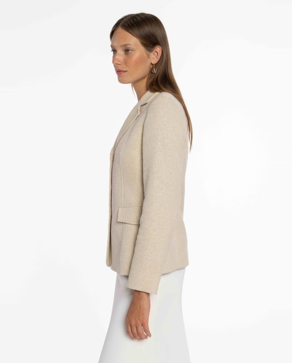 Blazer de Tweed com Fio Metalizado. Bege-3