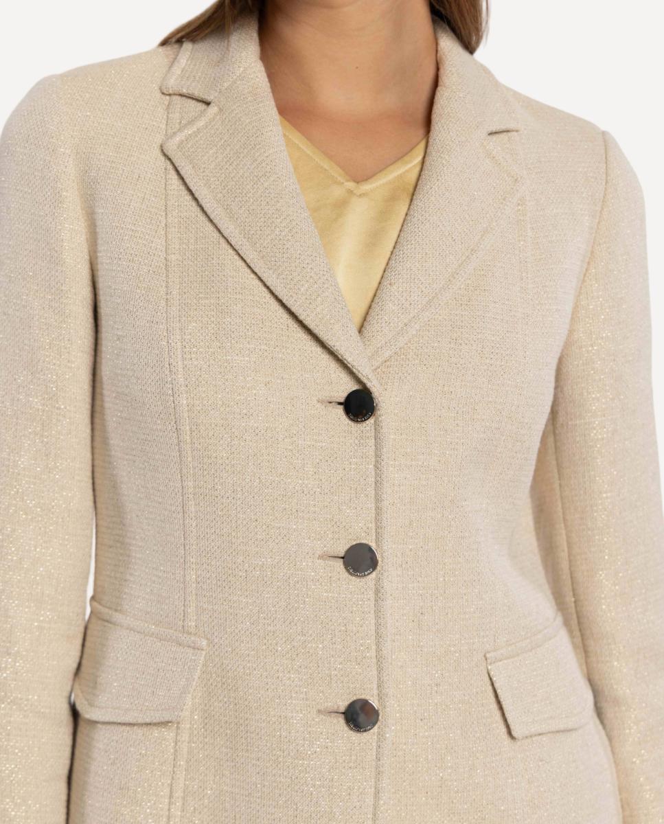 Blazer de Tweed com Fio Metalizado. Bege-4