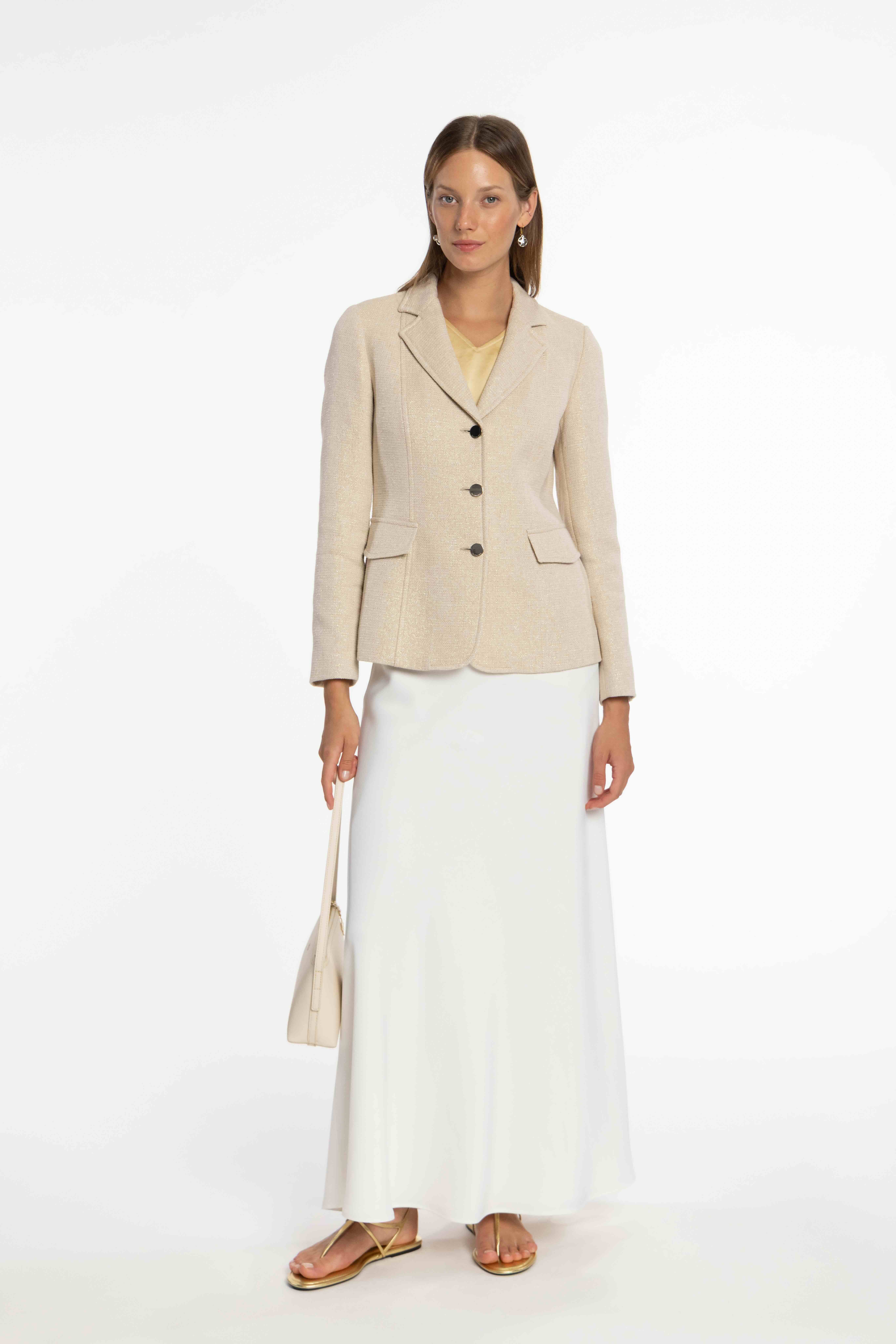 Blazer de Tweed com Fio Metalizado. Bege-6
