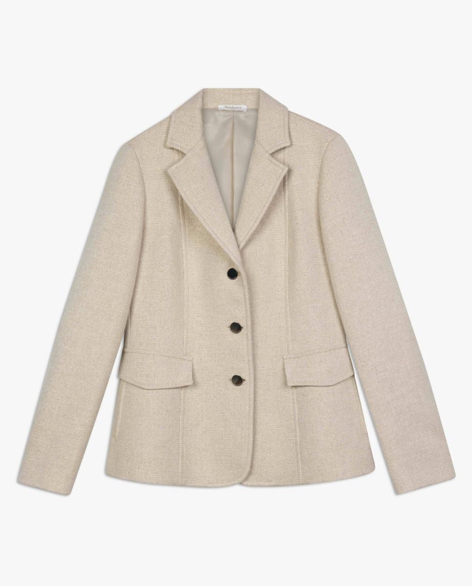 Blazer de Tweed com Fio Metalizado. Bege-5