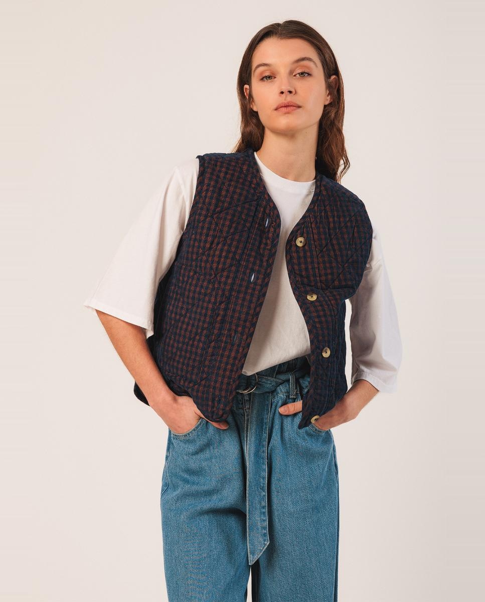 Colete com decote em bico Azul-marinho-1