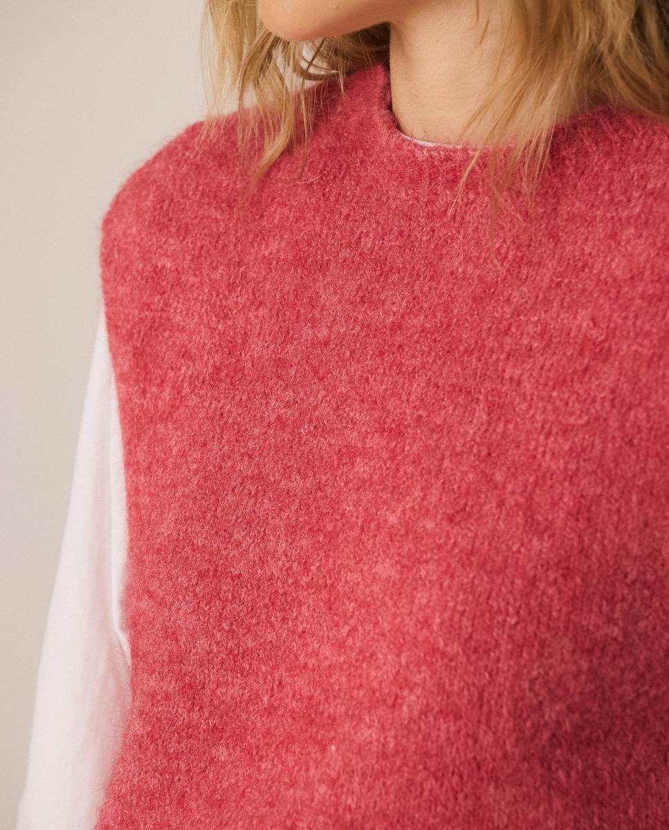 Chaleco de mujer mohair cuello caja - Indi & Cold - Rosa Rosa-1
