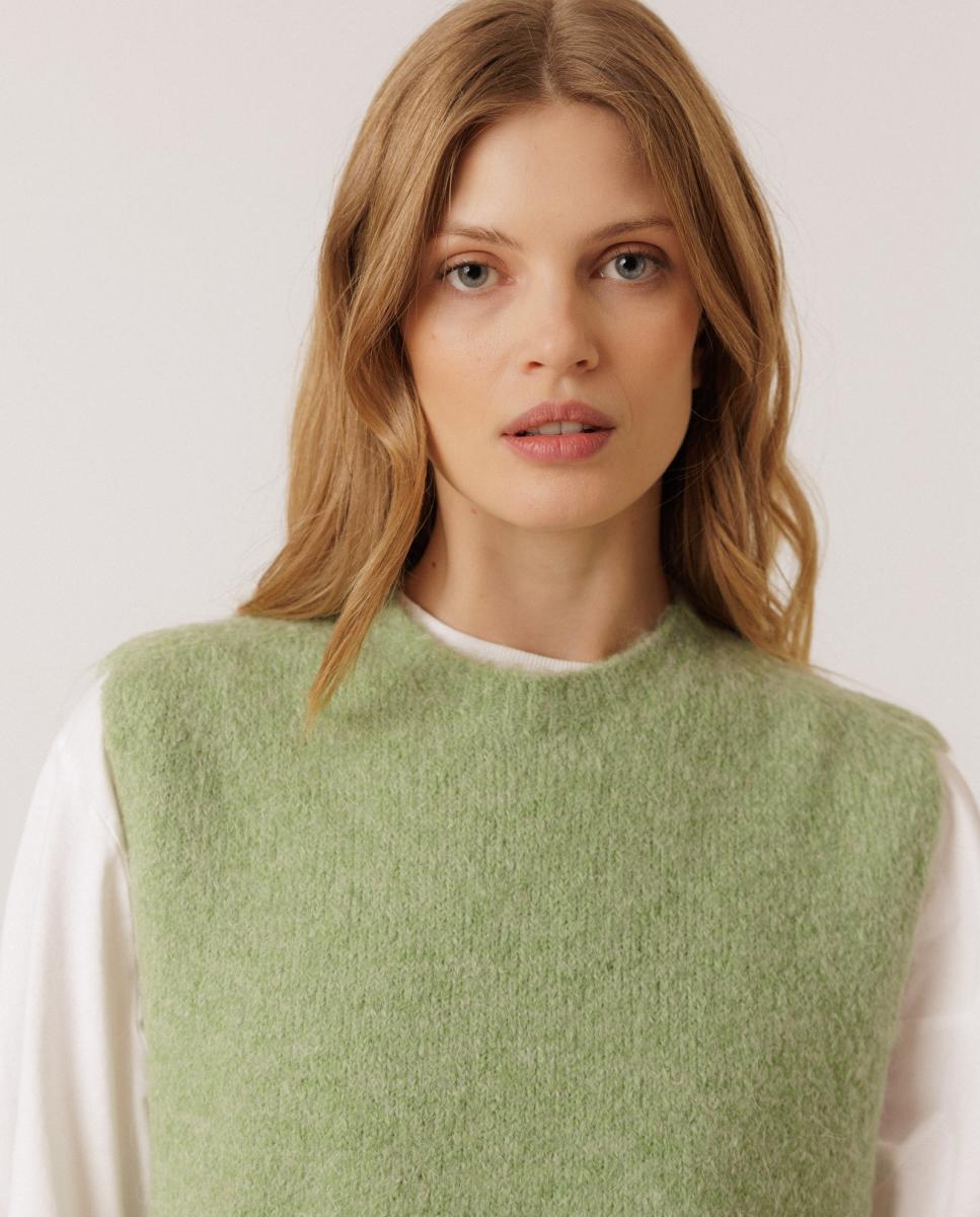 Chaleco de mujer mohair cuello caja - Indi & Cold - Verde Agua Verde Agua-3