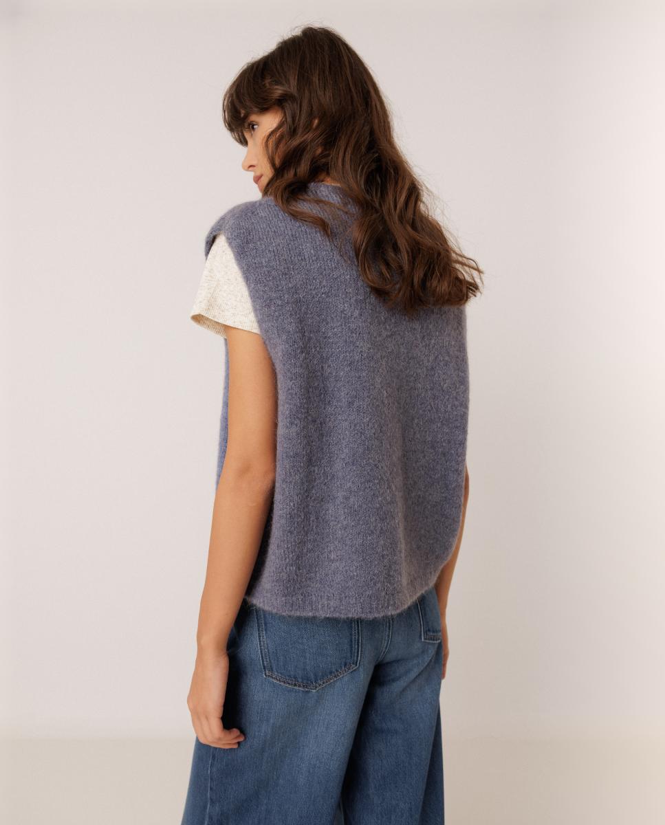 Chaleco de mujer mohair cuello caja - Indi & Cold - Azul marino Azul marino-3
