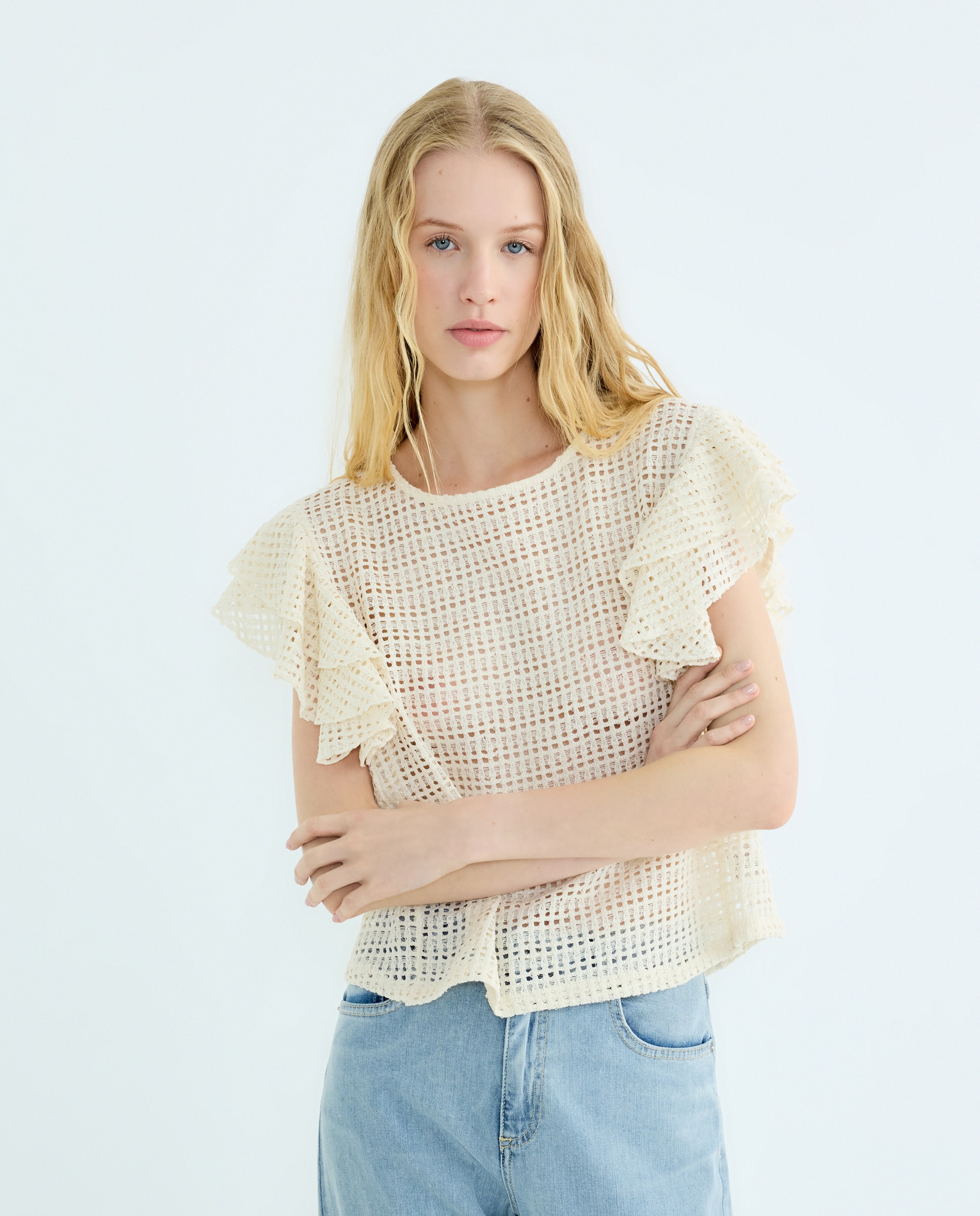 Imagem 0 de T-shirt de Crochet com Manga Curta