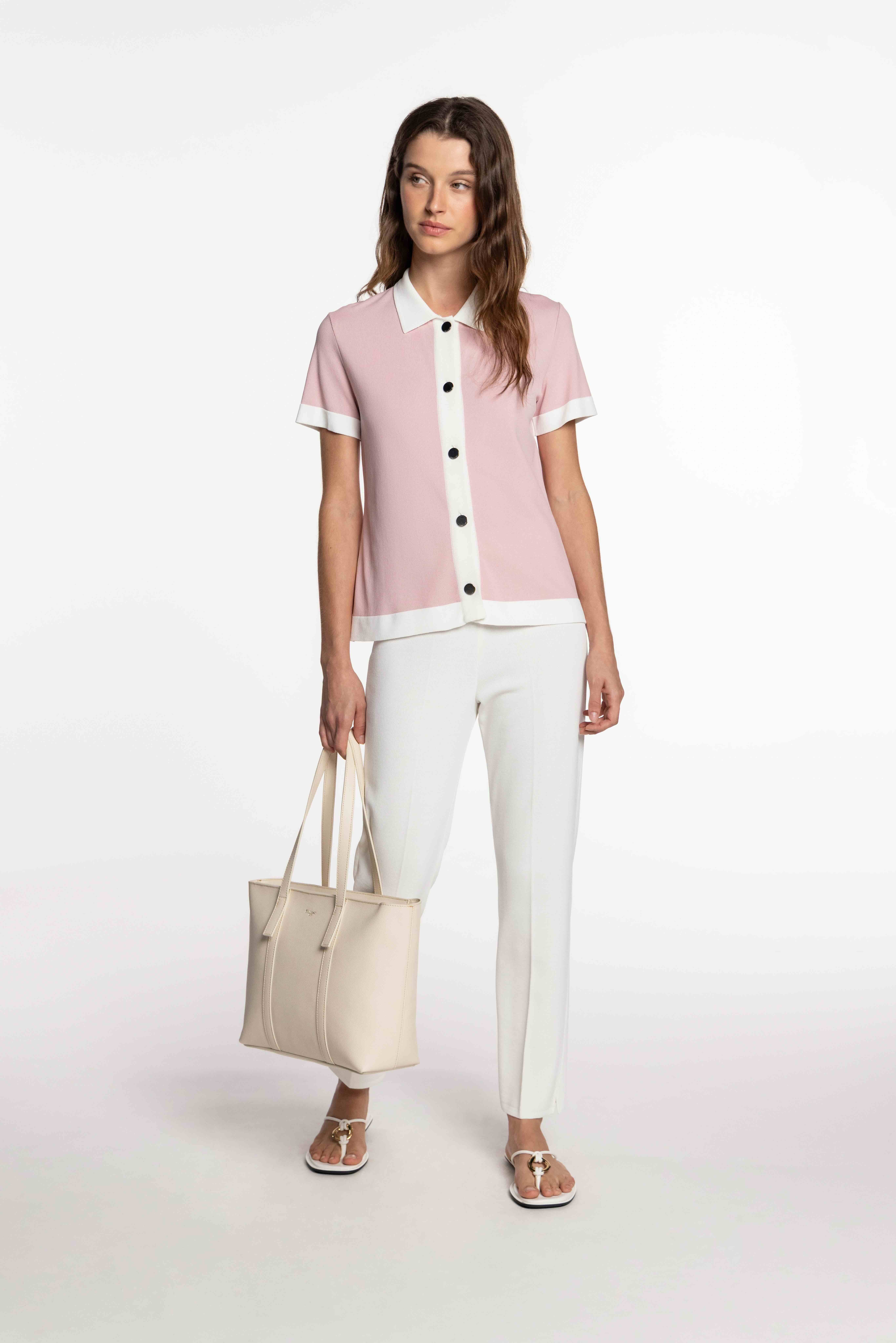 Camisa de Malha com Vivos em Contraste Rosa-6