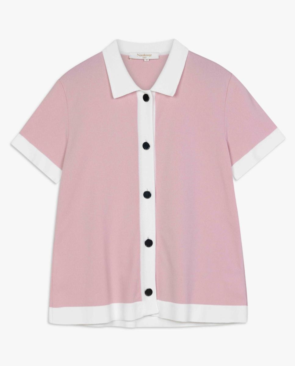 Camisa de Malha com Vivos em Contraste Rosa-5