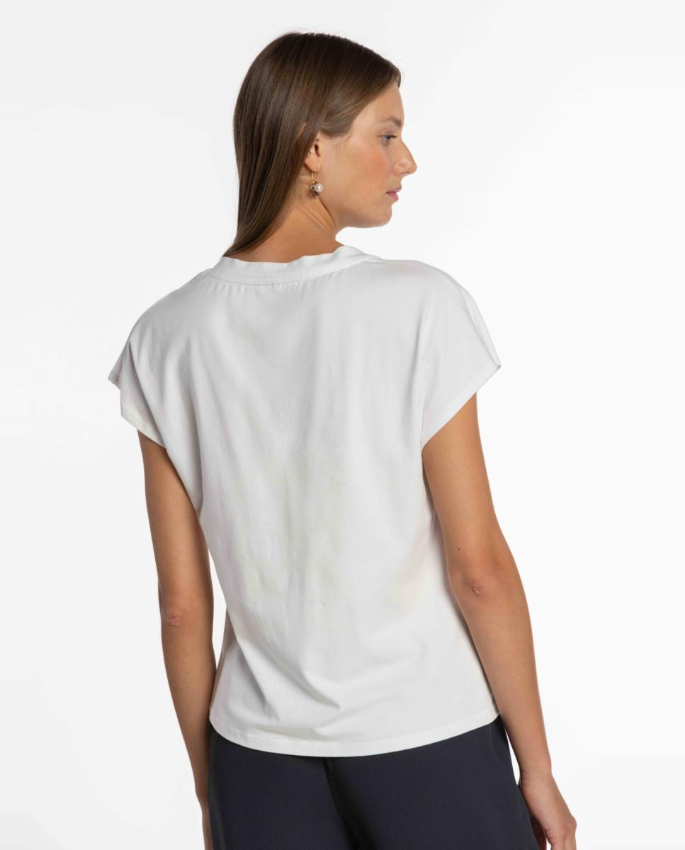 T-shirt de Algodão com Logótipo Bordado. Branco-2