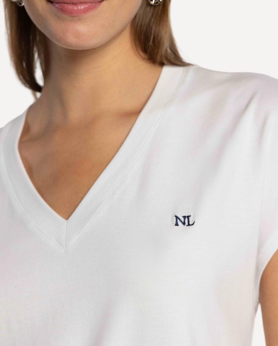 T-shirt de Algodão com Logótipo Bordado. Branco-3
