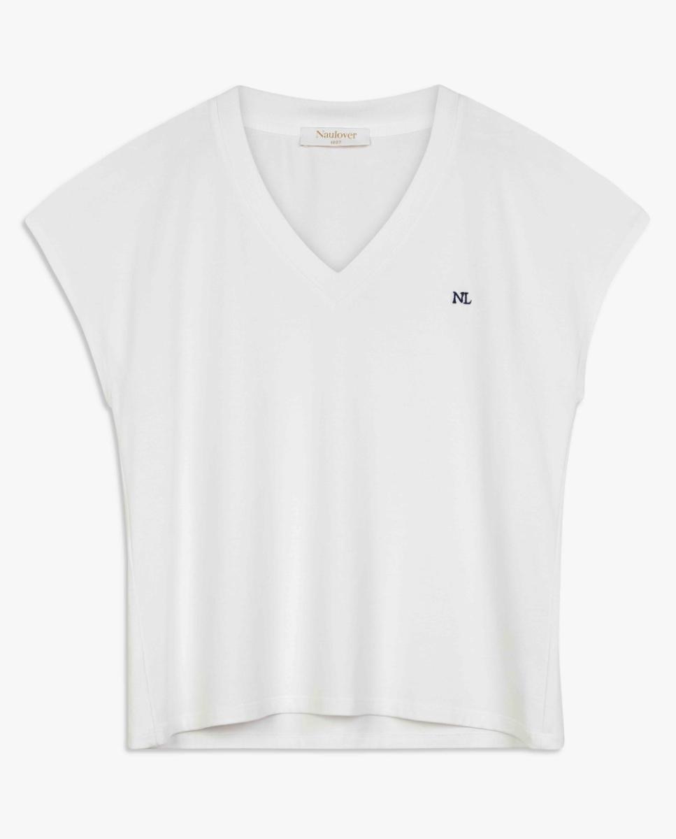 T-shirt de Algodão com Logótipo Bordado. Branco-4