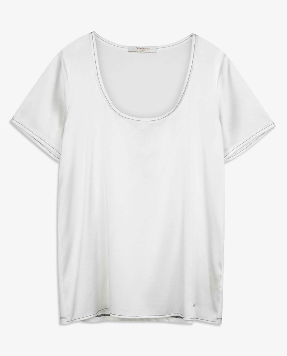 T-shirt que Combina Cetim e Malha Circular. Cru-5