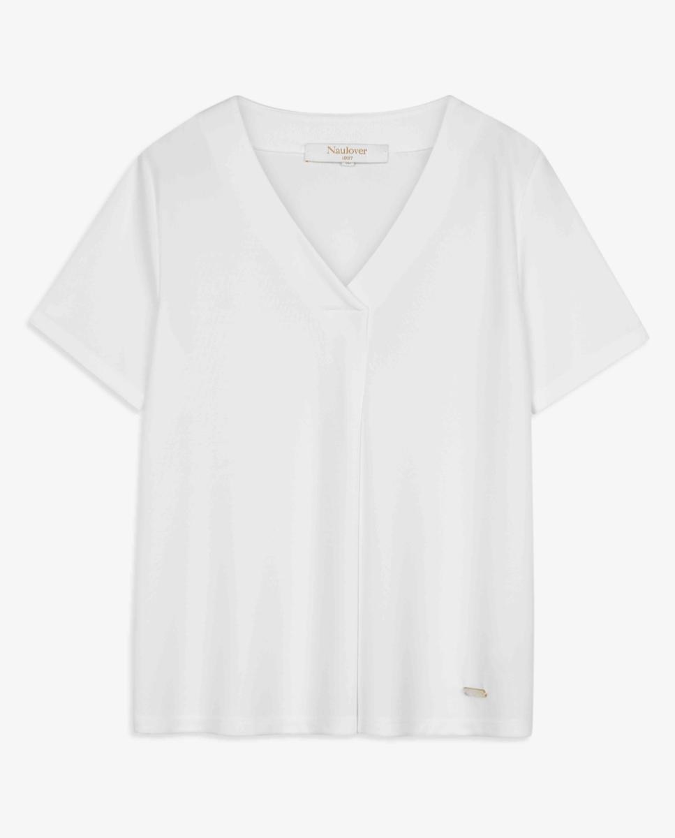 T-shirt de Malha Circular com Prega Central. Cru-5