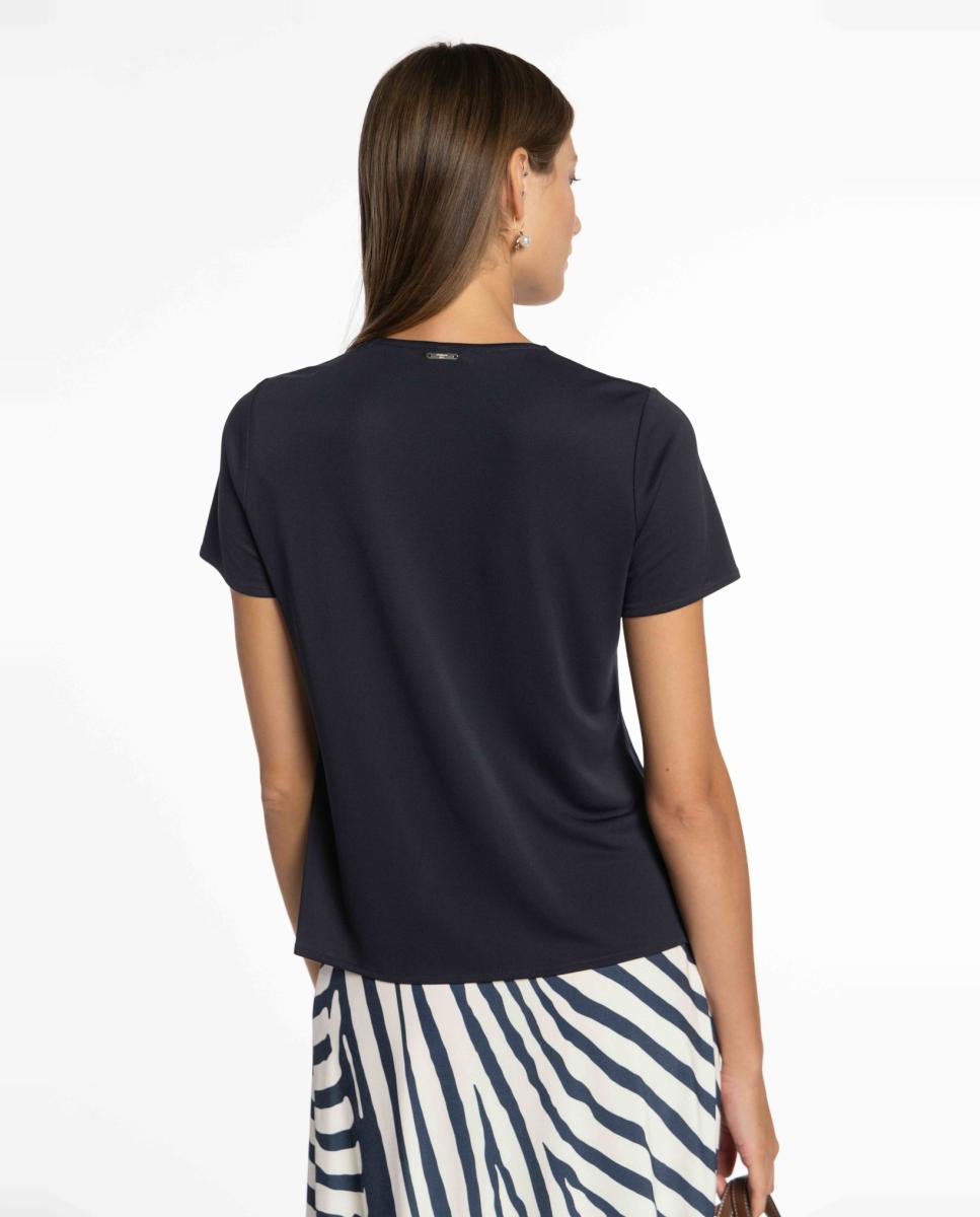 T-shirt estampada de mulher com manga curta Azul-marinho-2