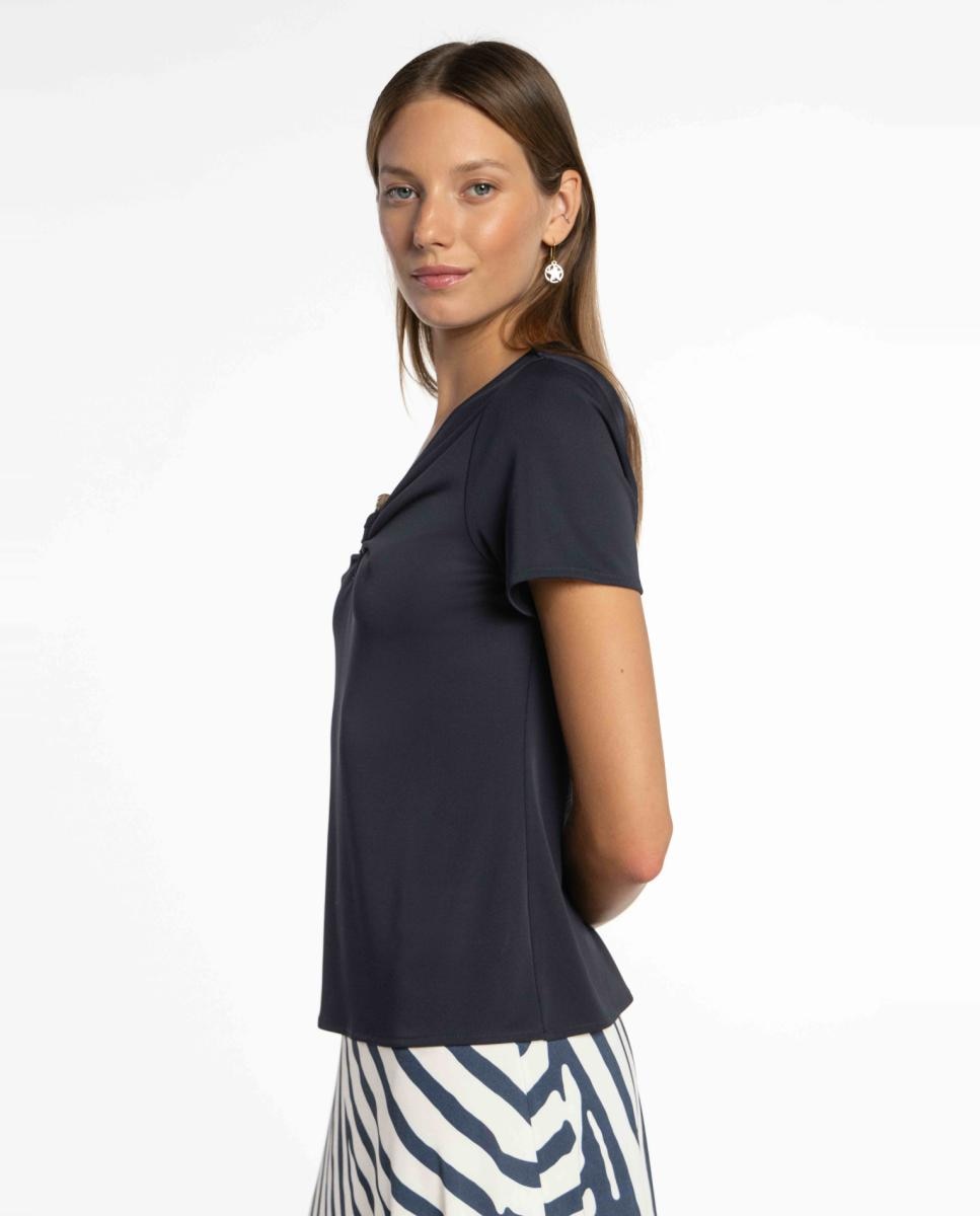 T-shirt estampada de mulher com manga curta Azul-marinho-3