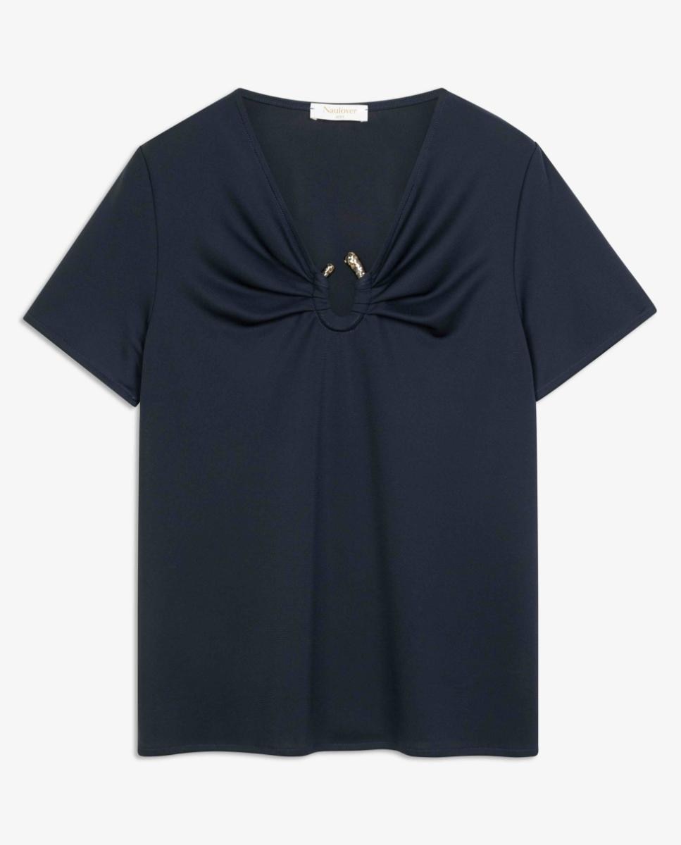 T-shirt estampada de mulher com manga curta Azul-marinho-5