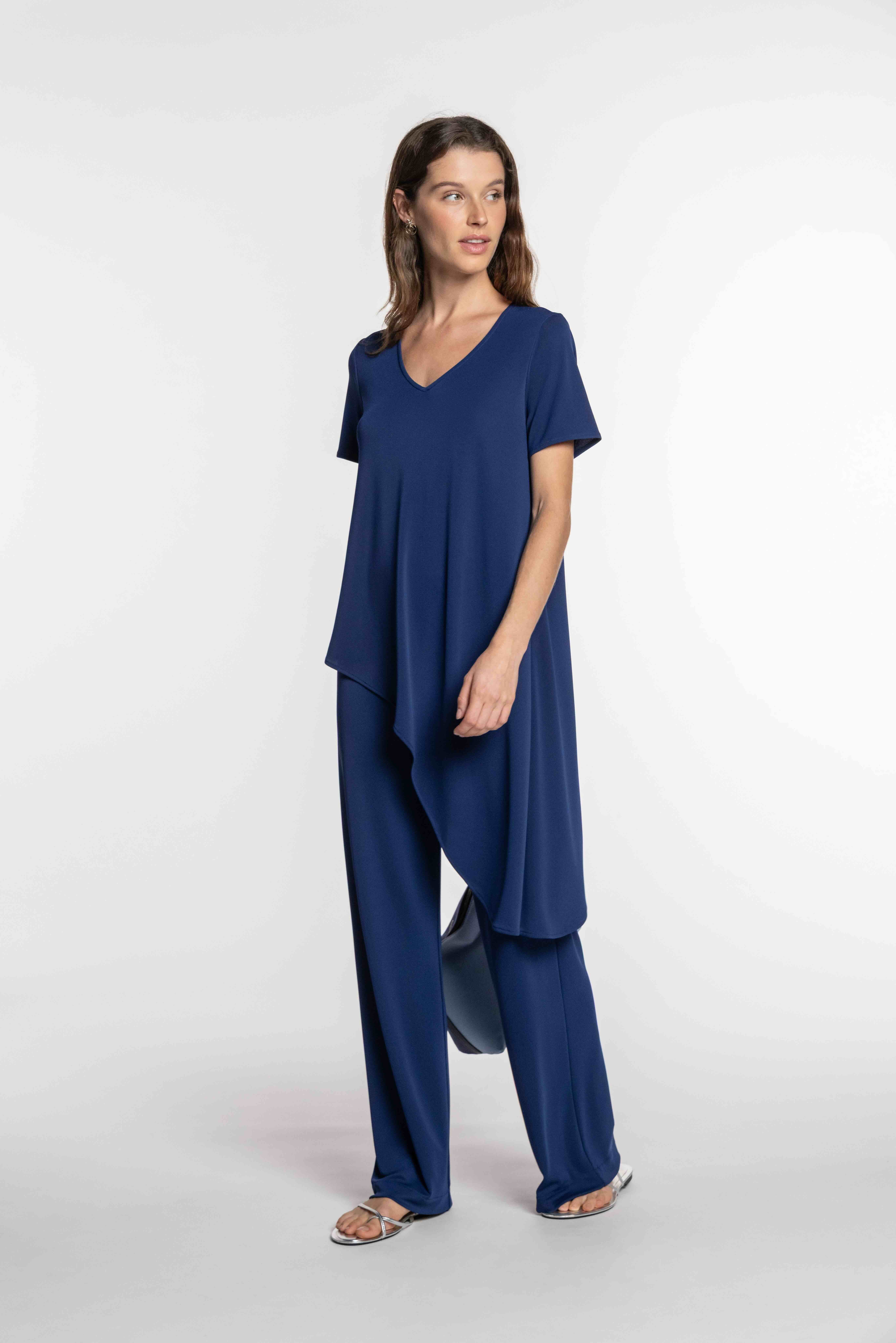 Blusa de Malha Circular Assimétrica Azul-índigo-5