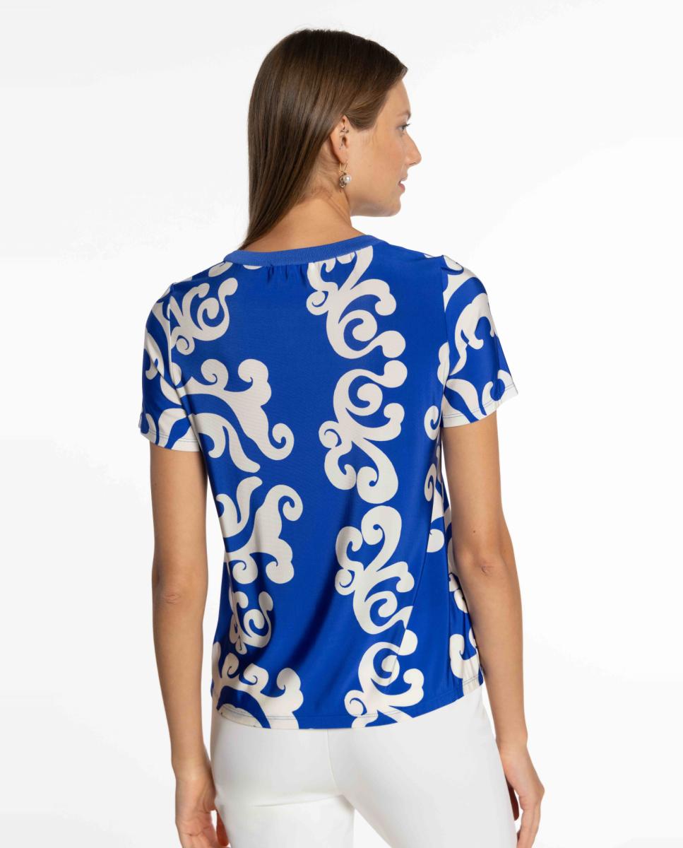T-shirt de Malha Circular Estampada Azul-2