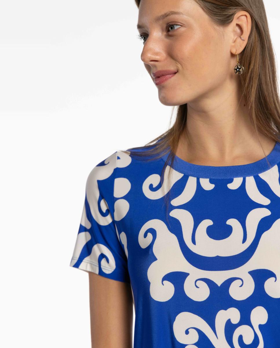 T-shirt de Malha Circular Estampada Azul-4
