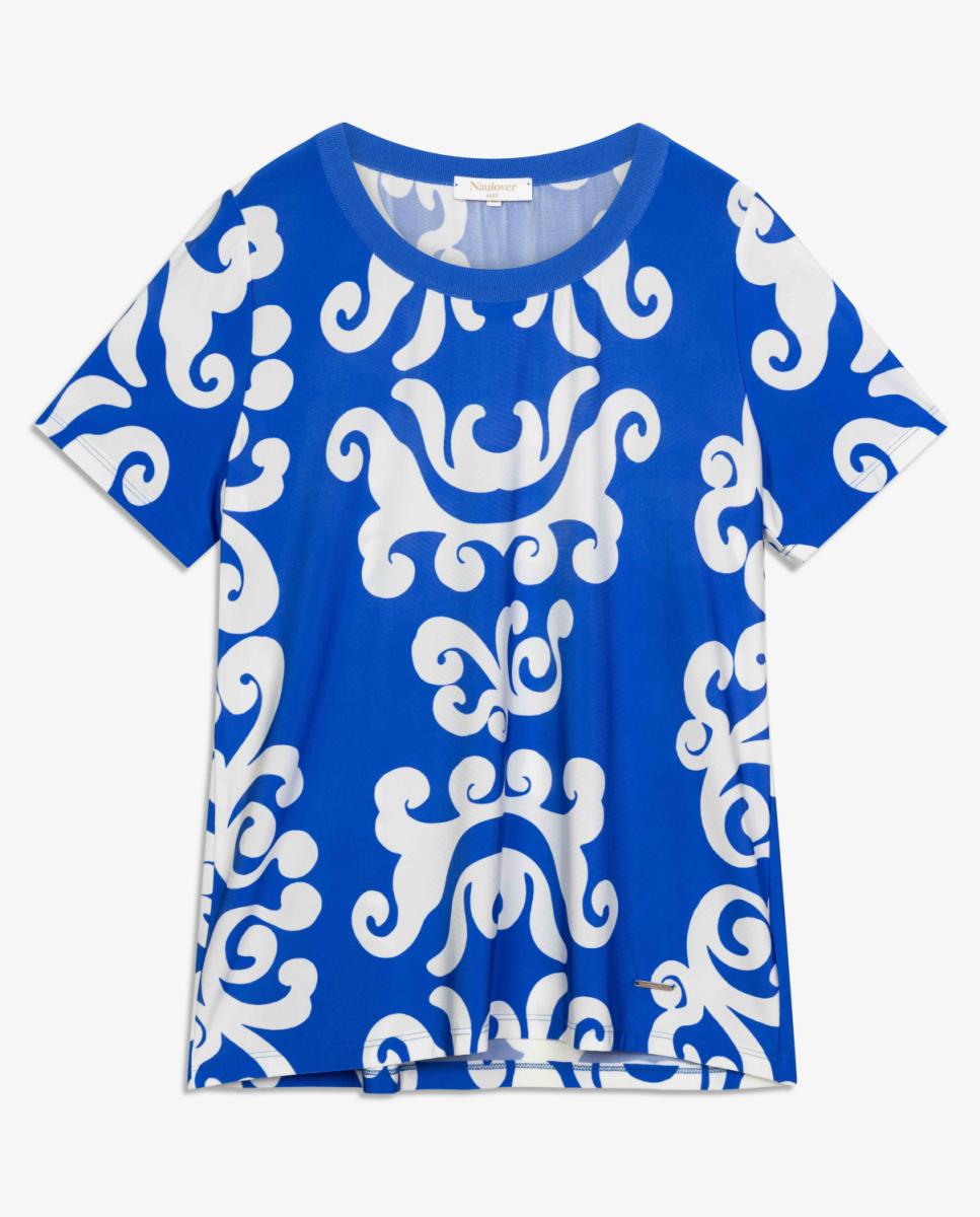 T-shirt de Malha Circular Estampada Azul-5