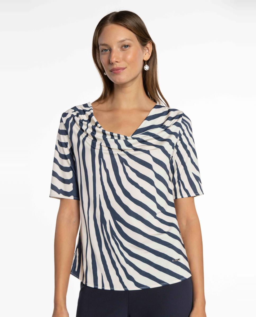 Imagem 0 de T-shirt de Malha Circular com Decote Drapeado.