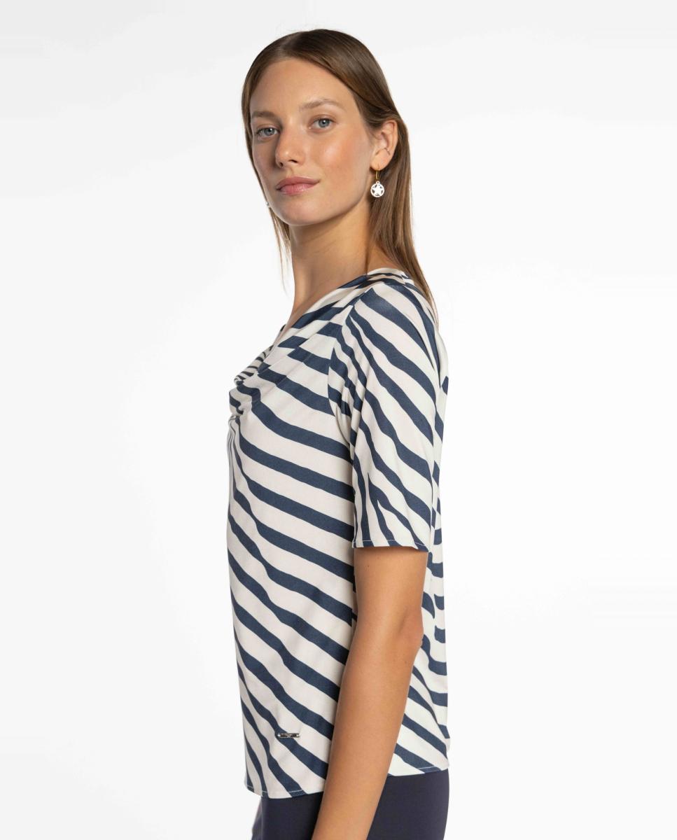 T-shirt de Malha Circular com Decote Drapeado. Azul-marinho-3