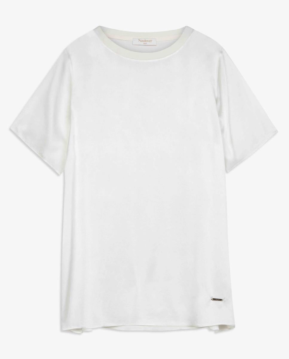 Blusa de Cetim Elástico com Manga Curta Cru-5
