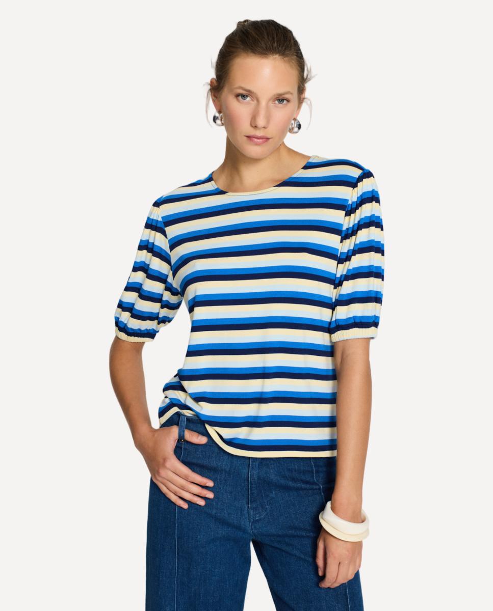 T-shirt com Mangas em Balão Azul-marinho-1