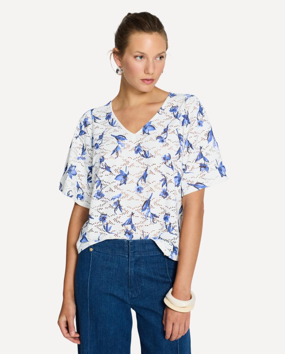 Imagem 0 de T-shirt estampada com decote em bico