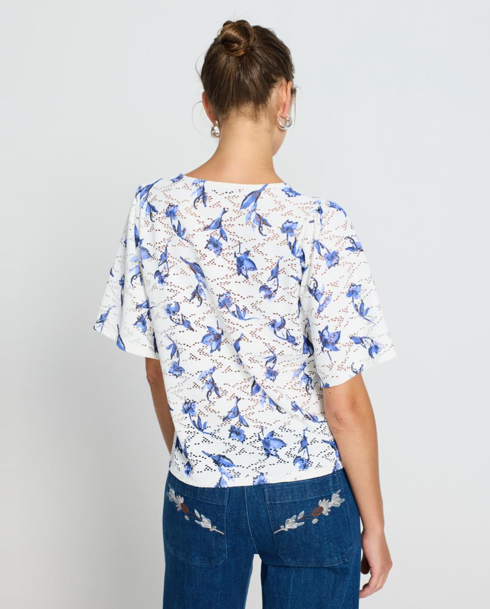 T-shirt estampada com decote em bico Branco-2