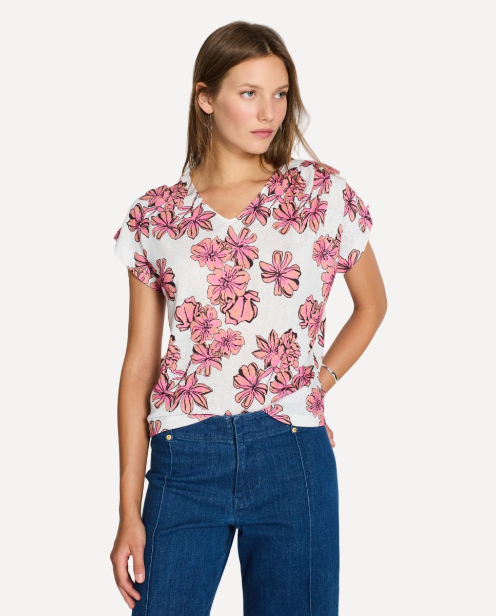 T-shirt com Pregas no Ombro Rosa-claro-1