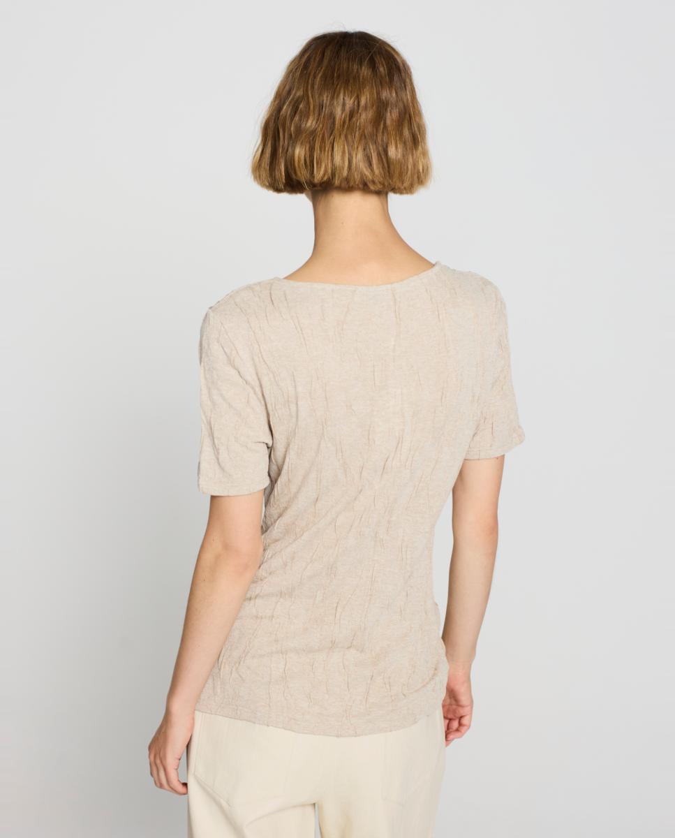 T-shirt com Textura e Manga Curta Creme-2