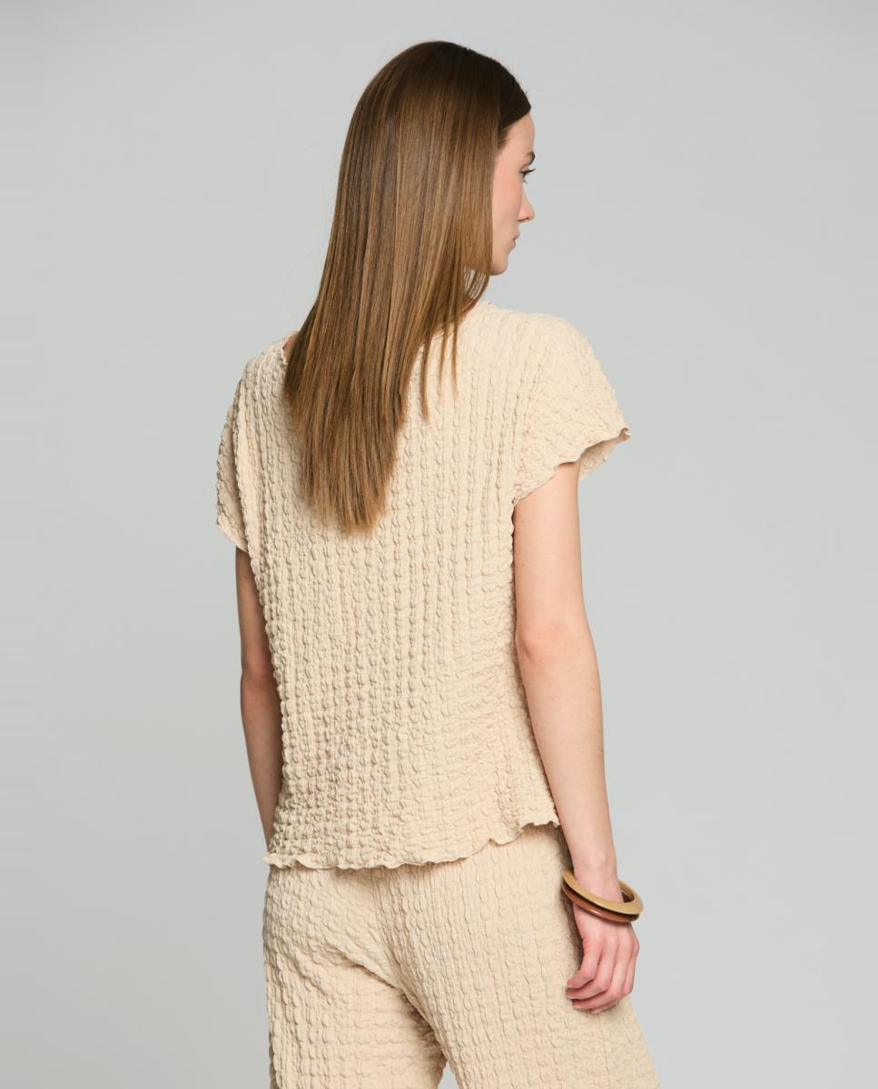 T-shirt com Textura e sem Mangas Creme-2