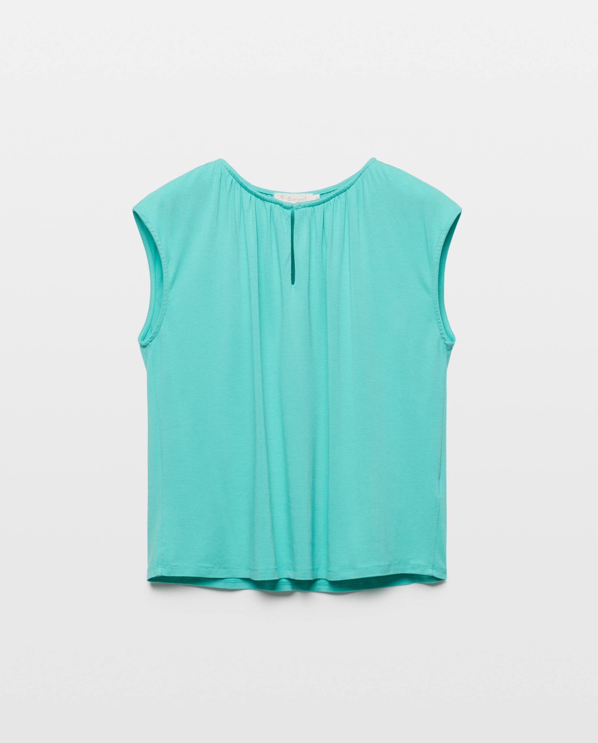 Blusa sem Mangas com Abertura Central Azul-claro-4