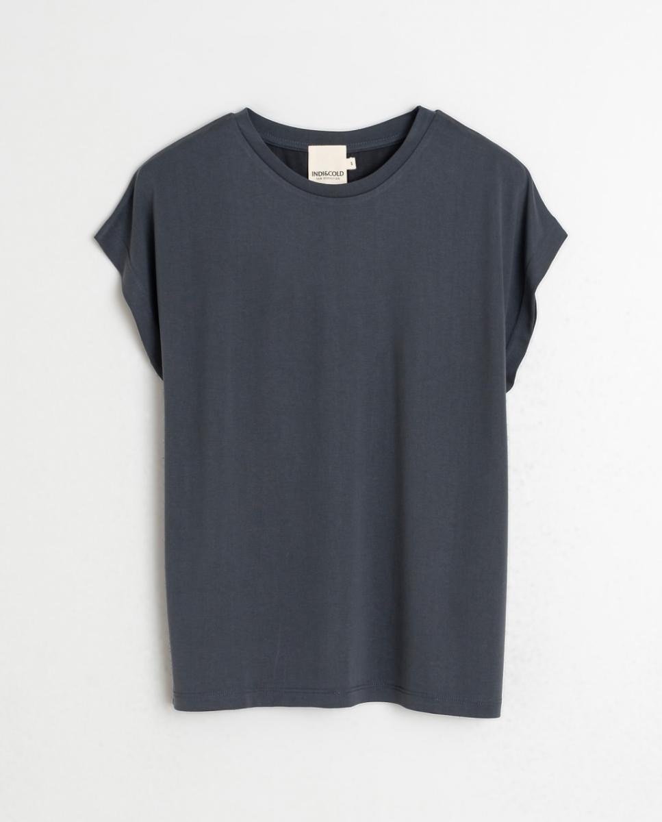 T-shirt de mulher com decote redondo e manga curta Preto-4