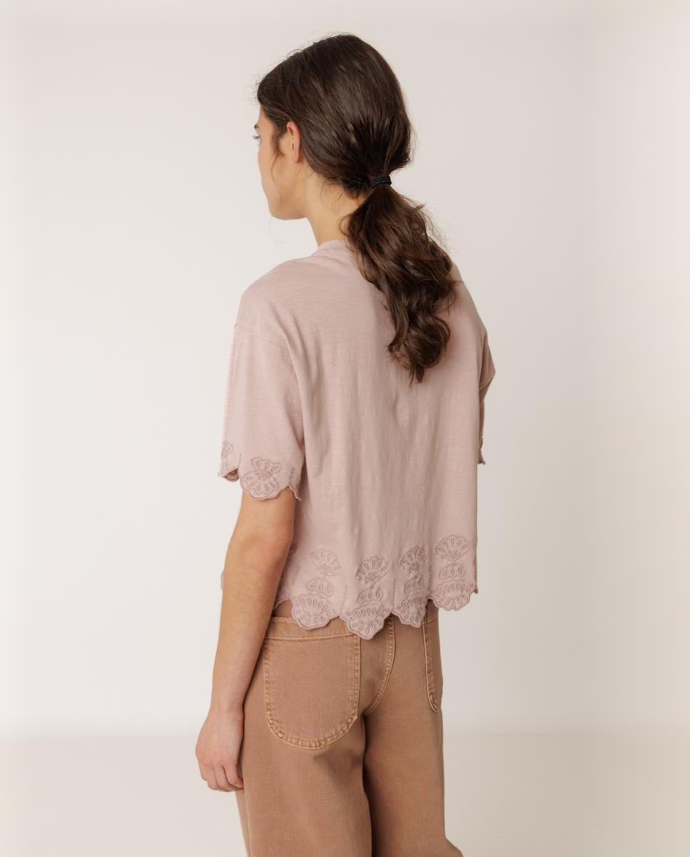 T-shirt de mulher com decote redondo e manga curta Nude-3