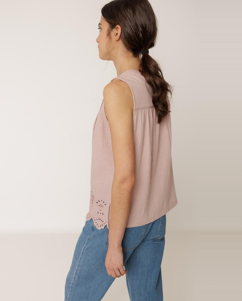 T-shirt de Decote Redondo sem Mangas Nude-2