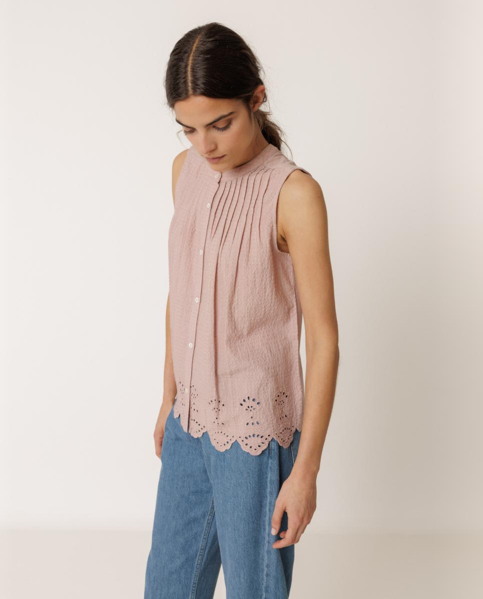 T-shirt de Decote Redondo sem Mangas Nude-3