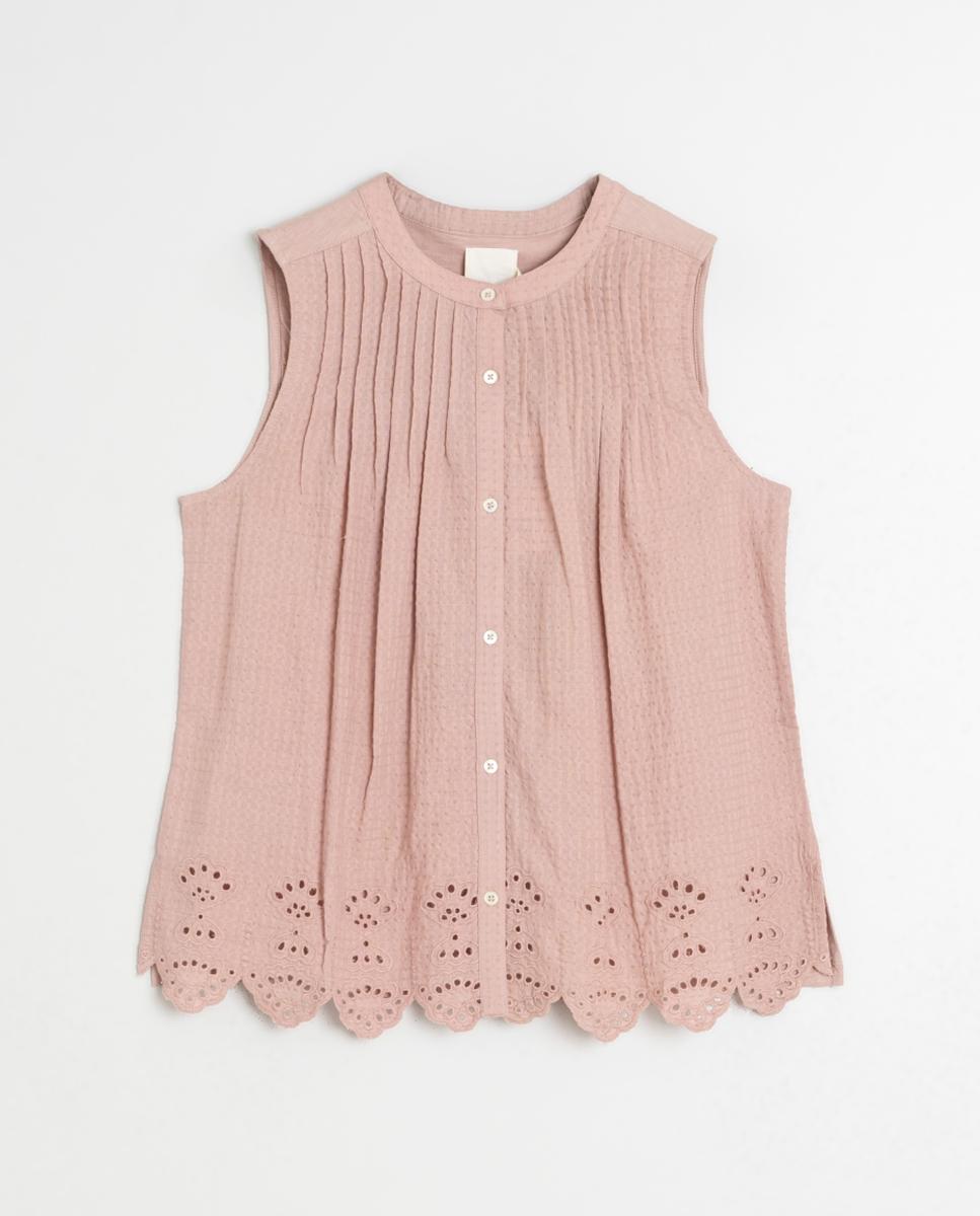 T-shirt de Decote Redondo sem Mangas Nude-4