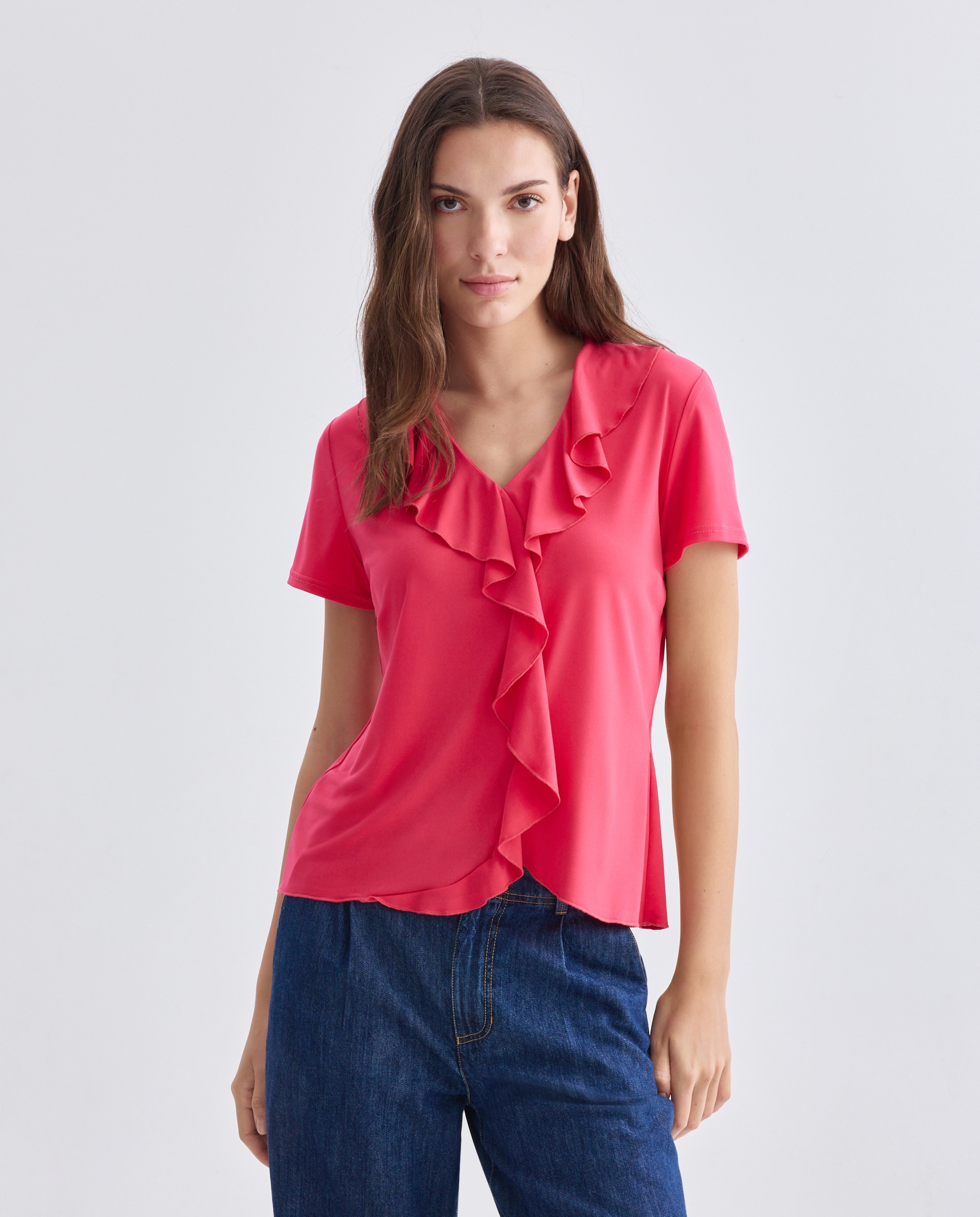 T-shirt lisa de mulher com manga curta Vermelho-1