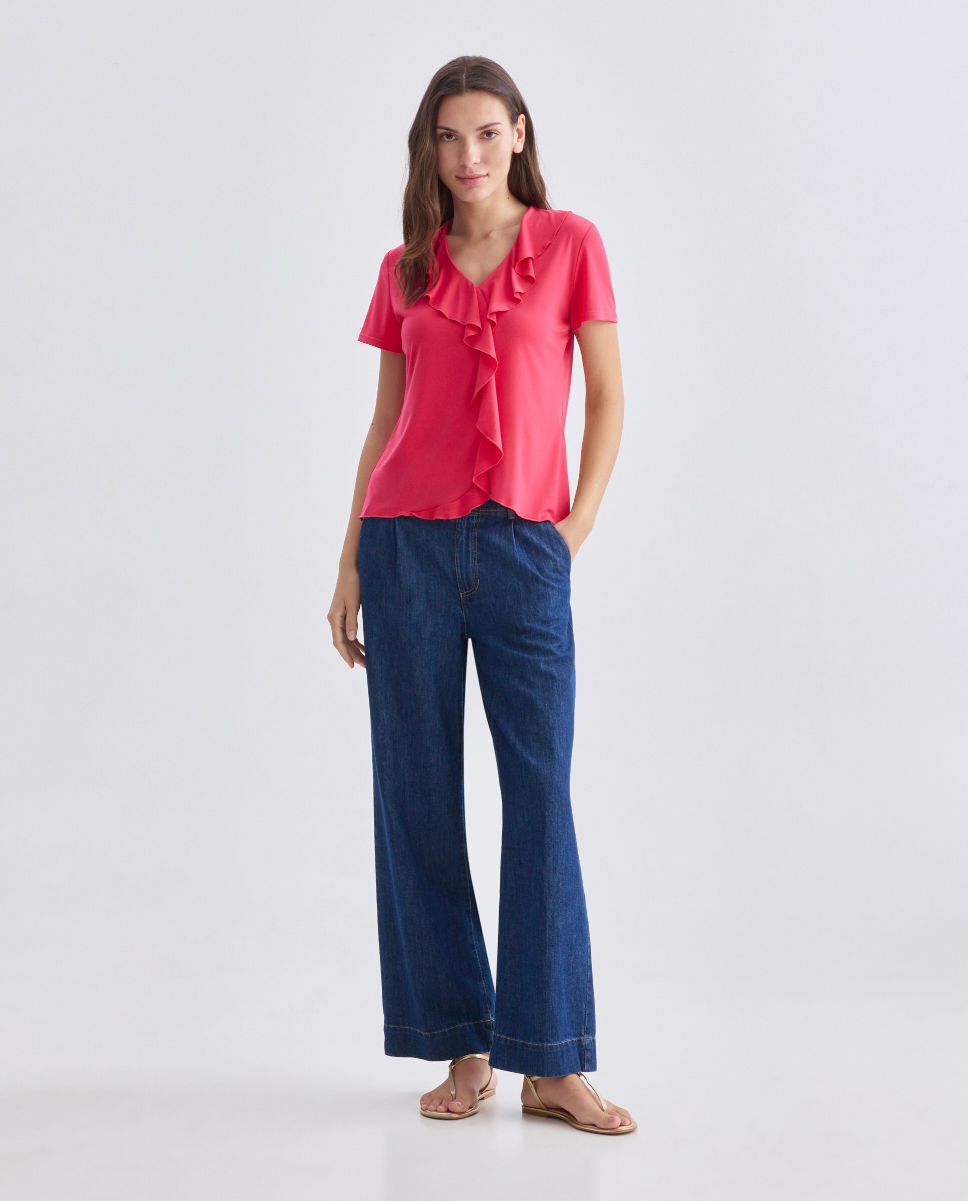 T-shirt lisa de mulher com manga curta Vermelho-2