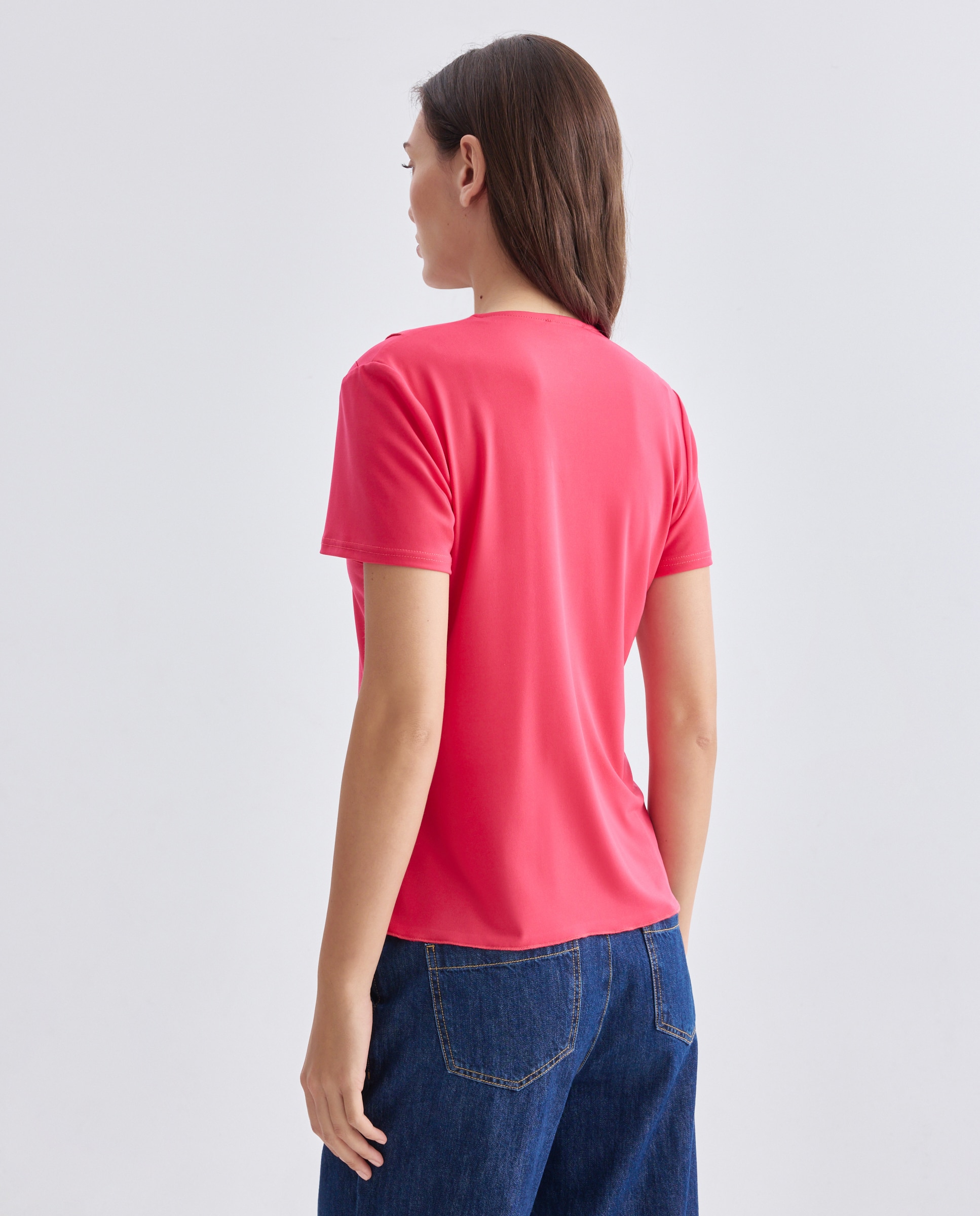 T-shirt lisa de mulher com manga curta Vermelho-3