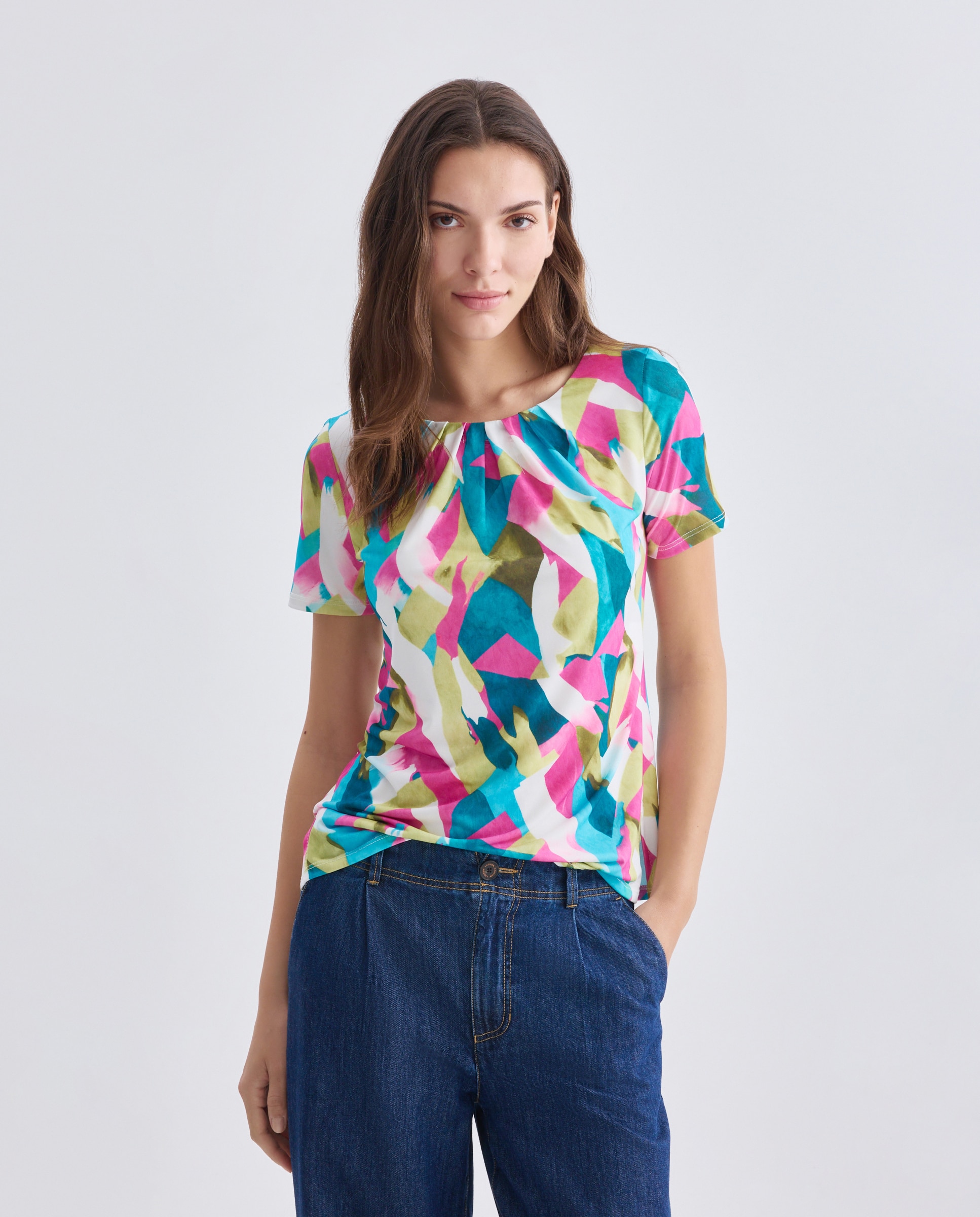 T-shirt estampada de mulher com manga curta Multicolor-1