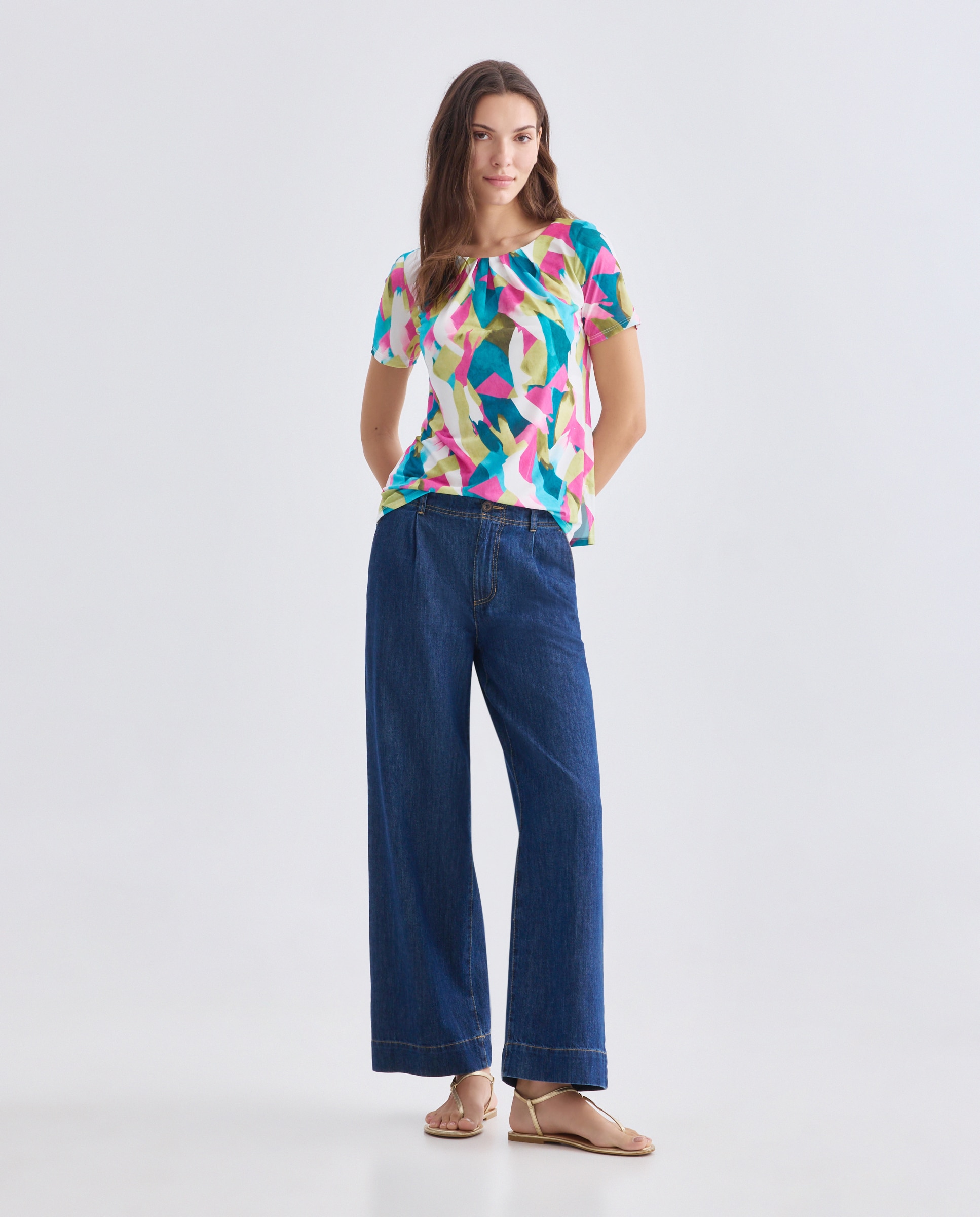 T-shirt estampada de mulher com manga curta Multicolor-2
