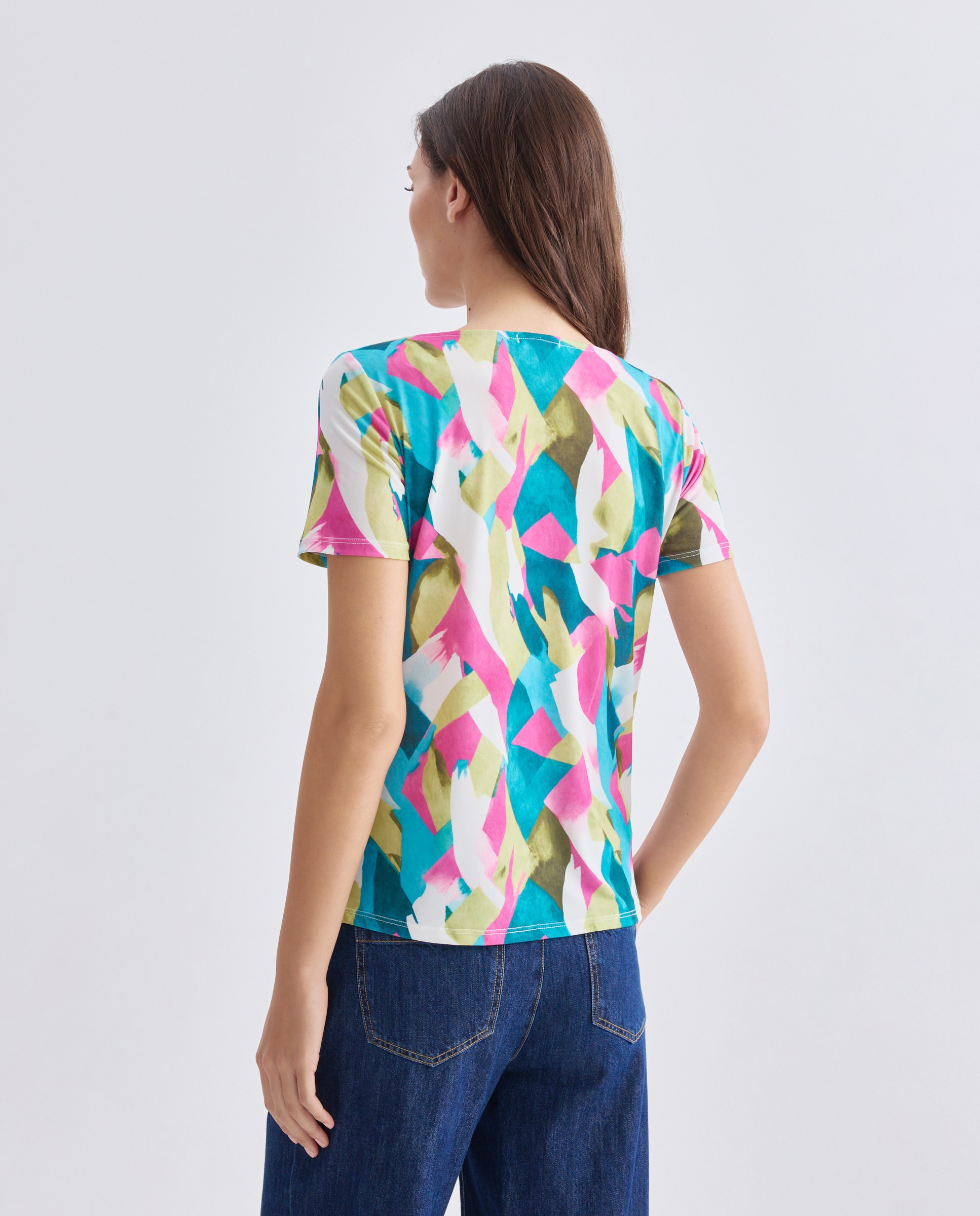 T-shirt estampada de mulher com manga curta Multicolor-3