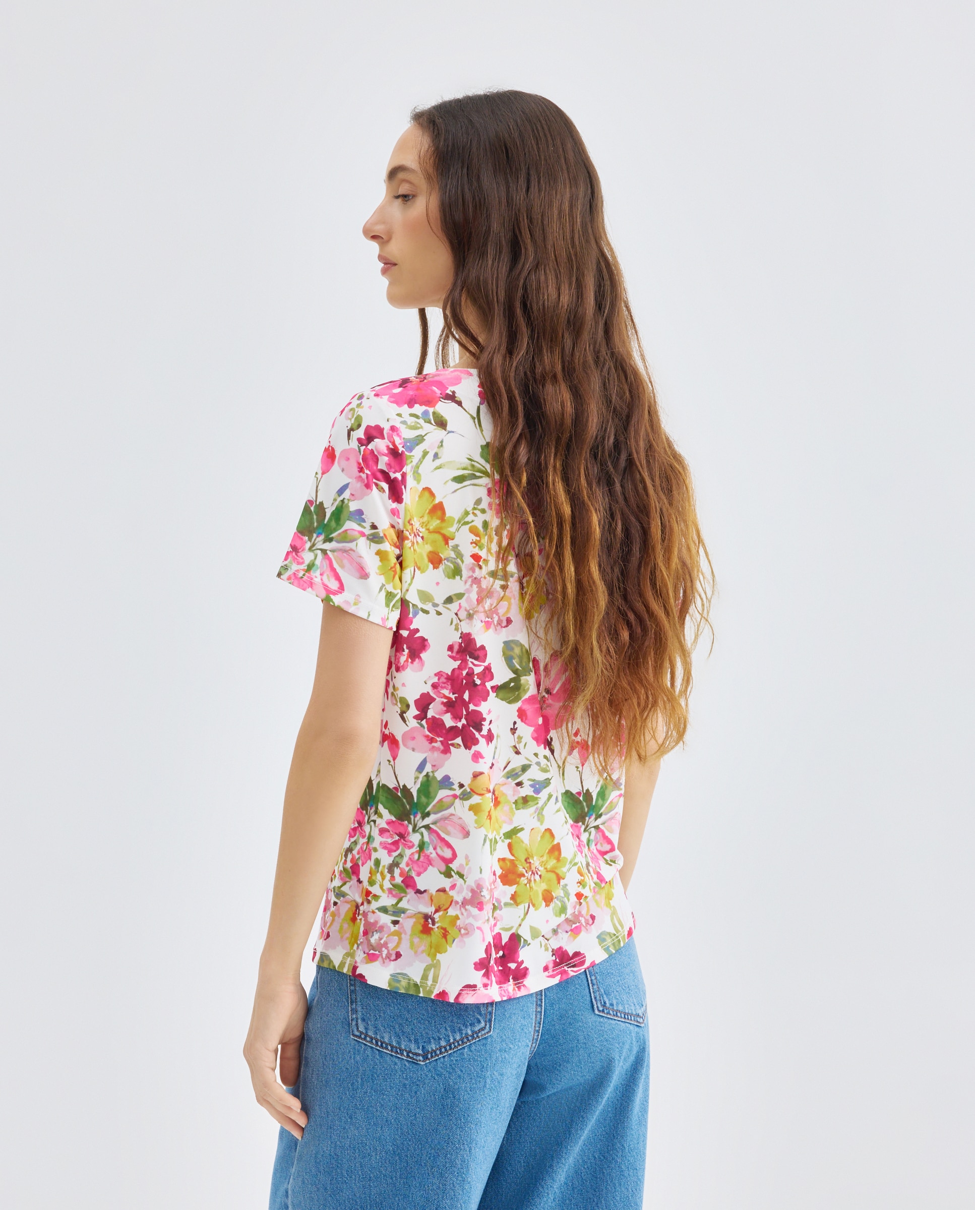T-shirt Estampada com Manga Curta. Rosa-3