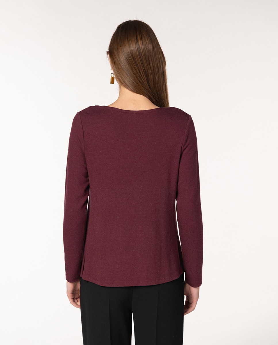 Camisola de Decote Drapeado e Manga Comprida Bordeaux-2