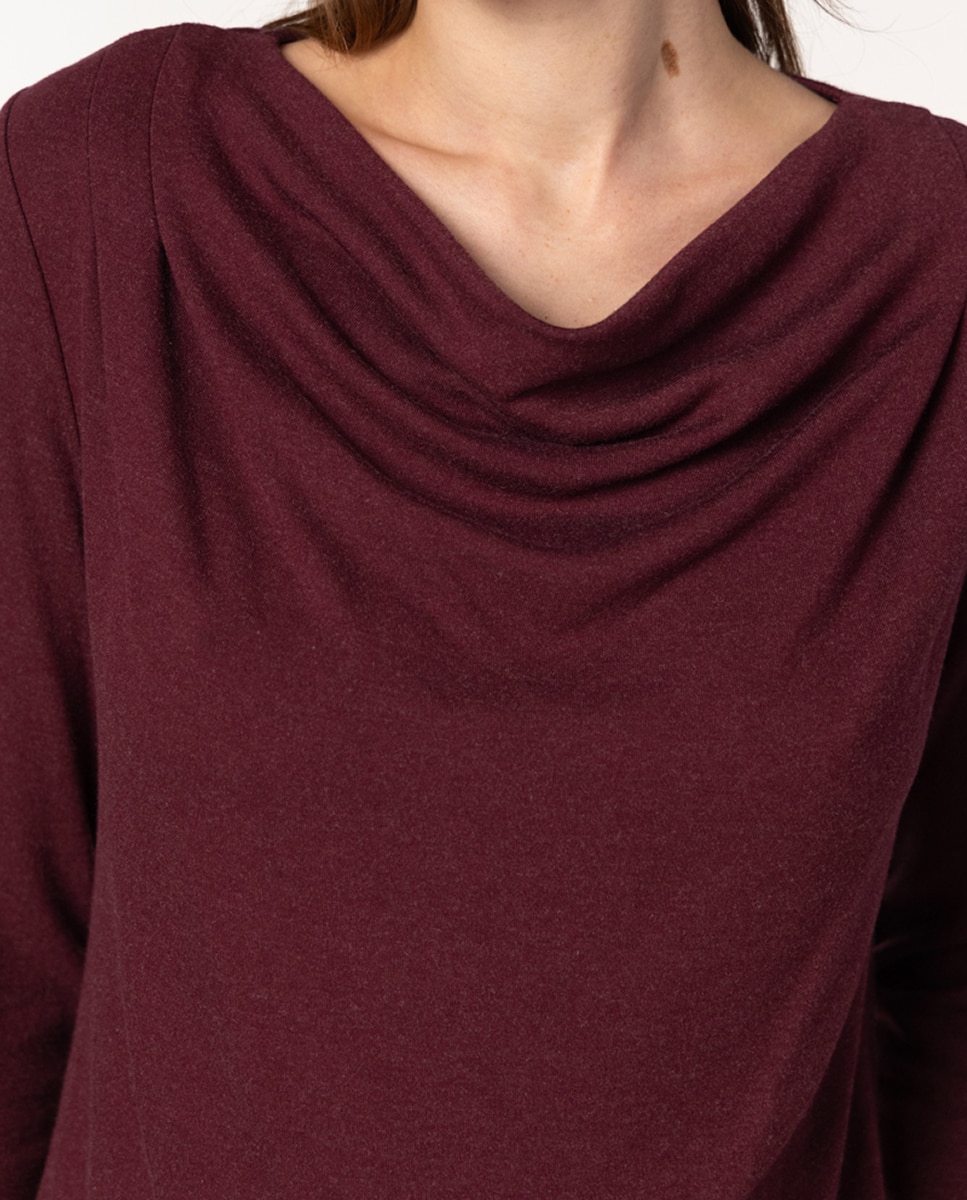 Camisola de Decote Drapeado e Manga Comprida Bordeaux-3