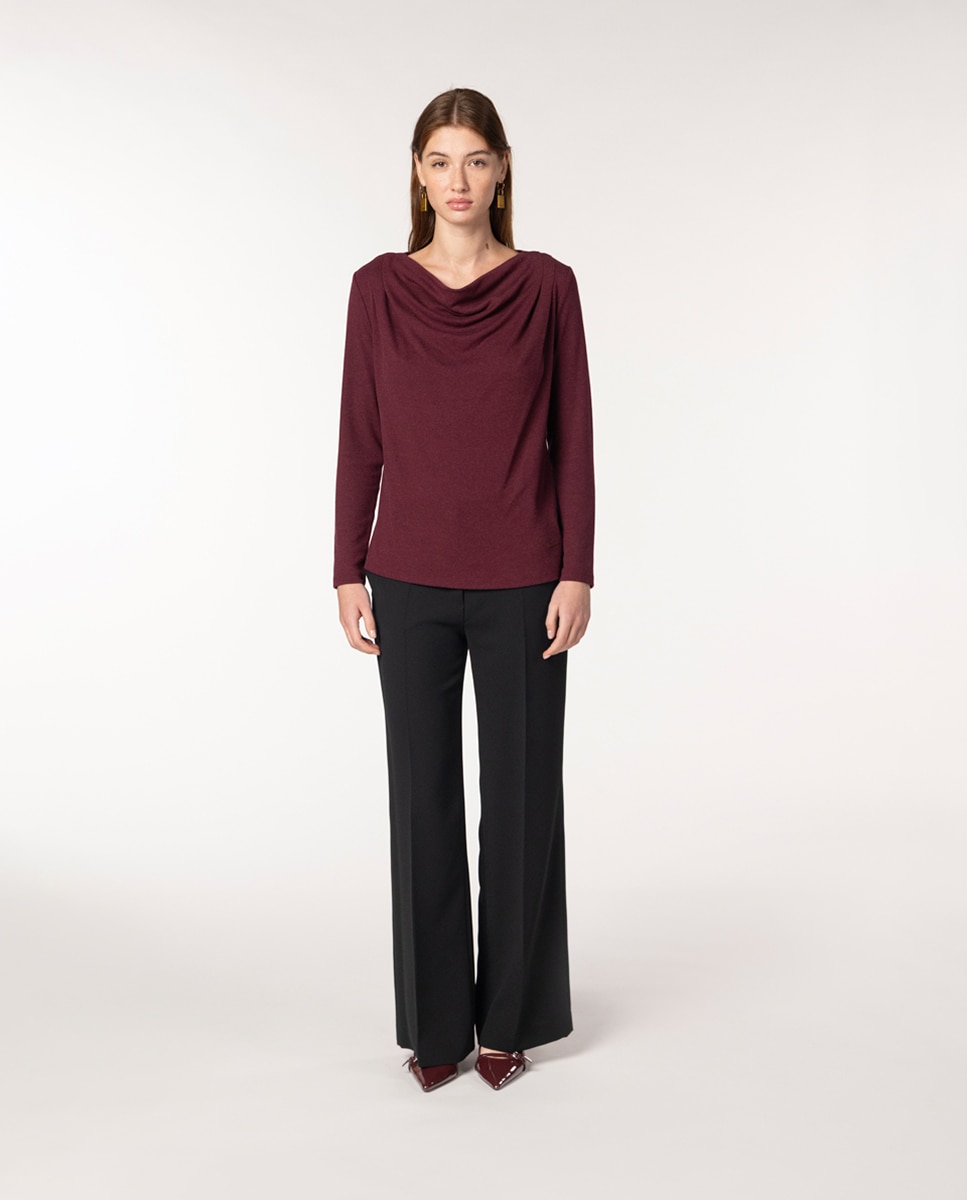 Camisola de Decote Drapeado e Manga Comprida Bordeaux-4